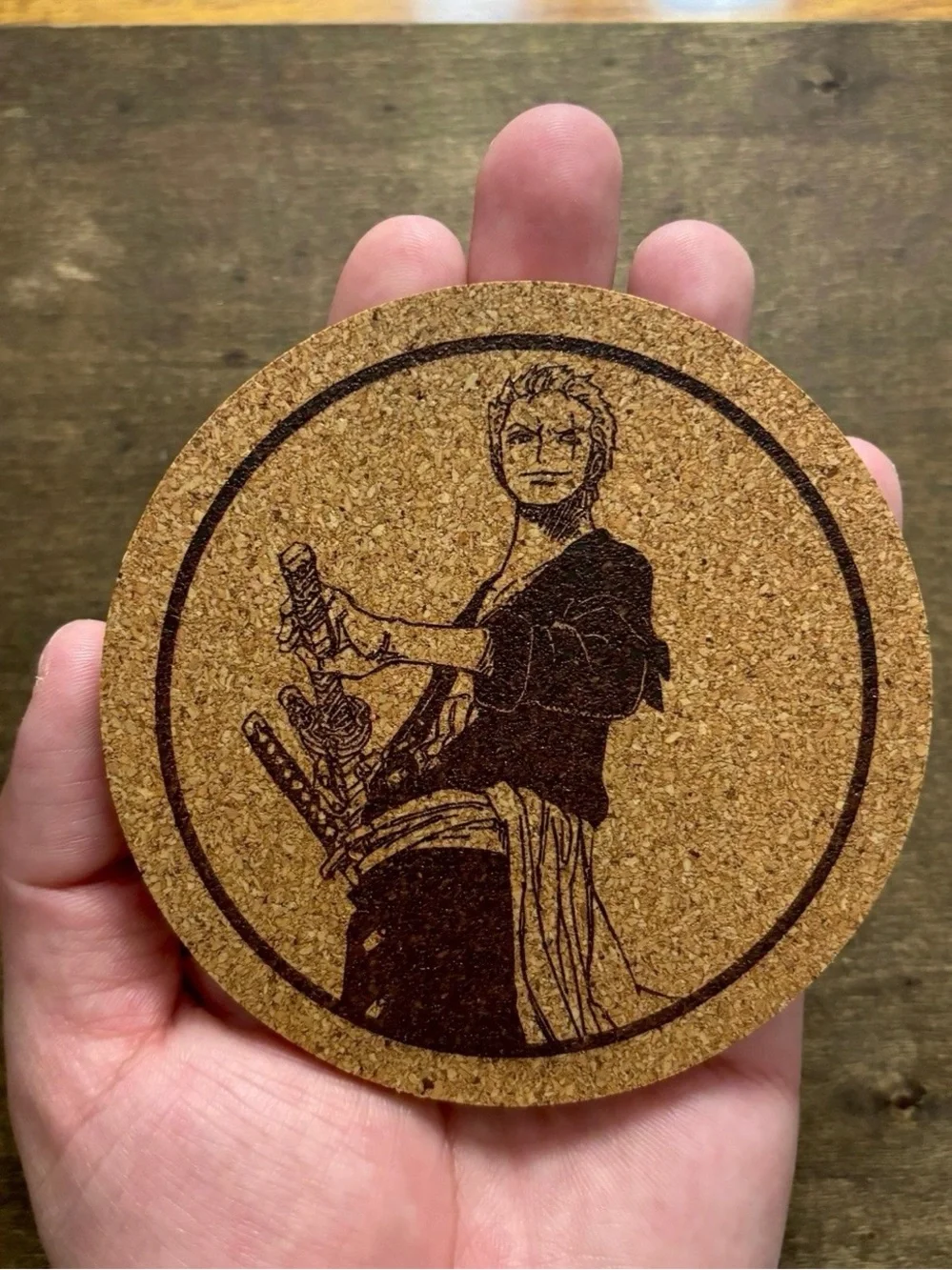 One Piece Zoro Laser Engraved Cork Coasters Lot of 6